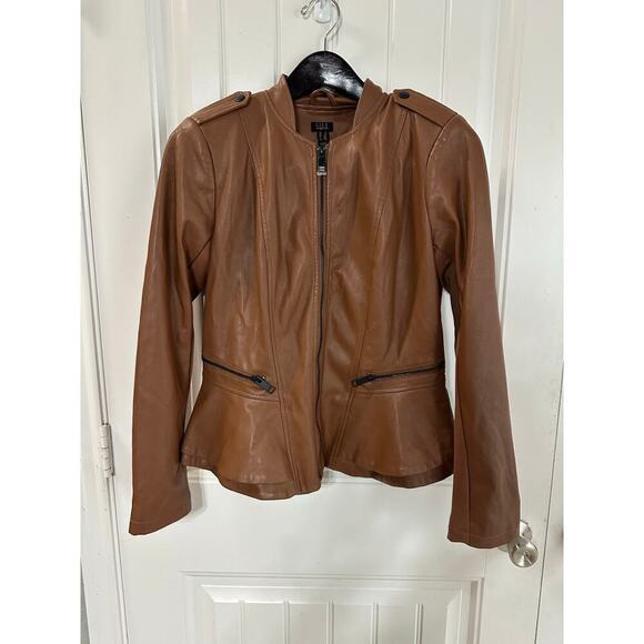 Gili Jackets & Blazers - Gili Vegan Faux Leather Jacket Women 4 Brown Feminine Moto Biker Tired Cowgirl